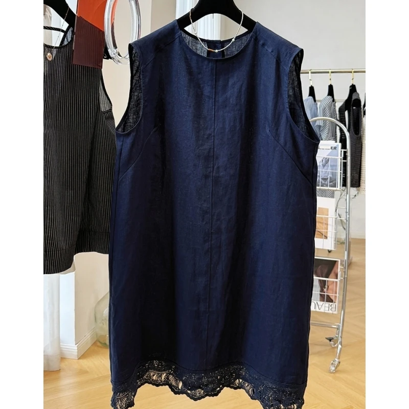 高端显瘦中长款无袖背心裙女夏季蕾丝花边连衣裙显瘦超好看裙子