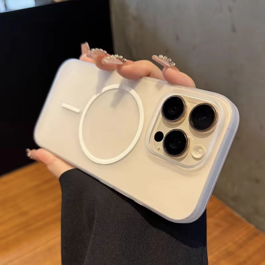 超薄款冰雾白细圈磁吸适用苹果15/16Promax手机壳iPhone14/13磨砂