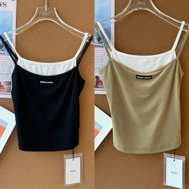 WIWH上衣｜『鑫鑫专属』同款多色修身纯欲辣妹风假两件吊带背心1E387