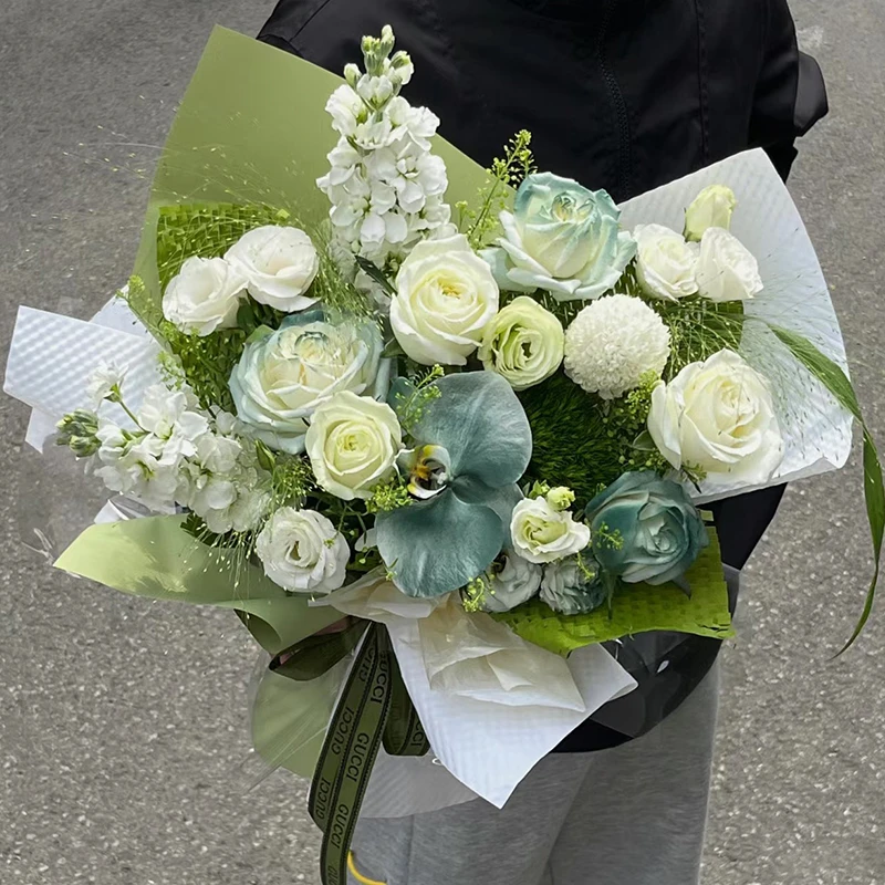 全国同城配送苏格兰薄荷绿玫瑰花束送男友见面礼长沙西安成都花店