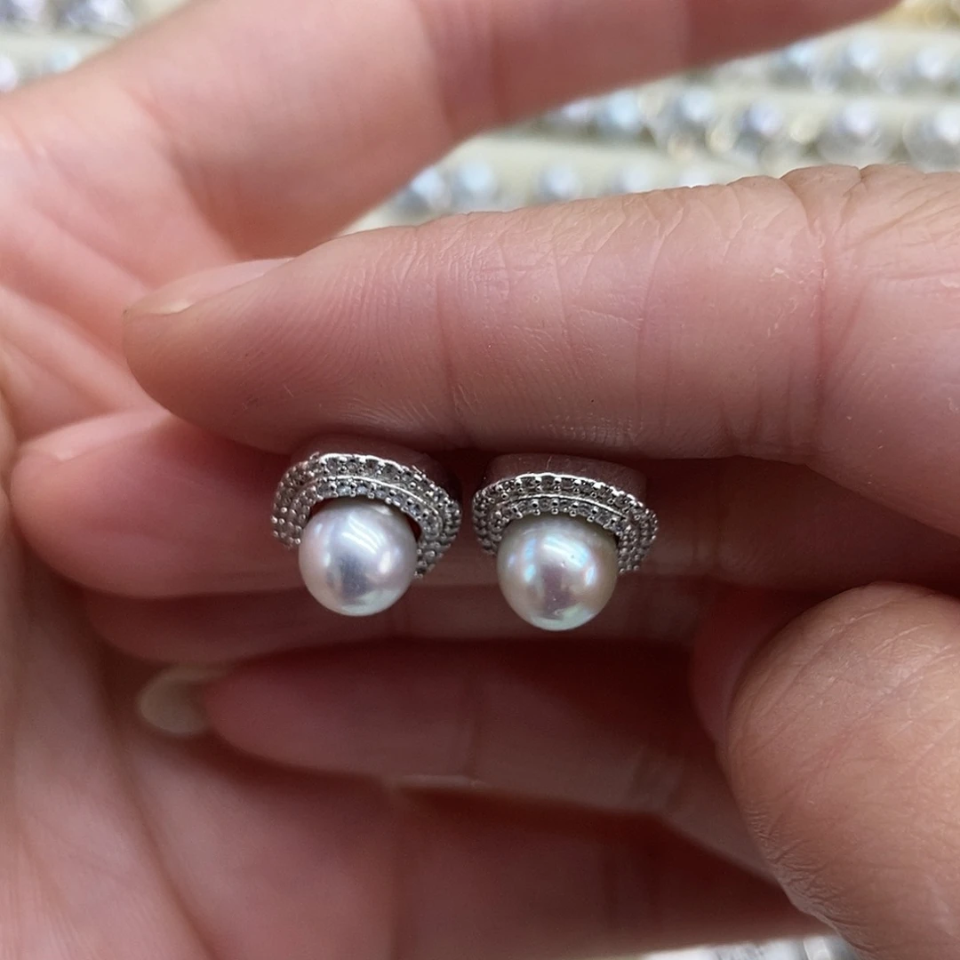 银S925镶嵌耳饰海水珍珠