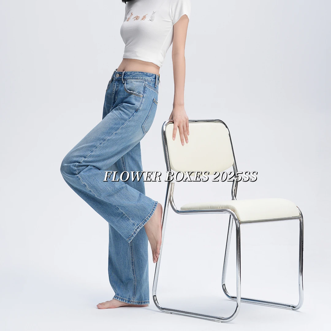 花匣子牛仔裤官方旗舰店薄无弹宽松阔腿2025新浅蓝色常规款65968