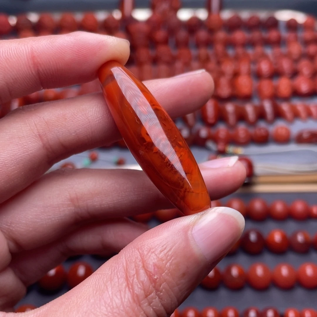 南红玛瑙未镶嵌其他W12*25瓦西火焰纹长桶珠微瑕