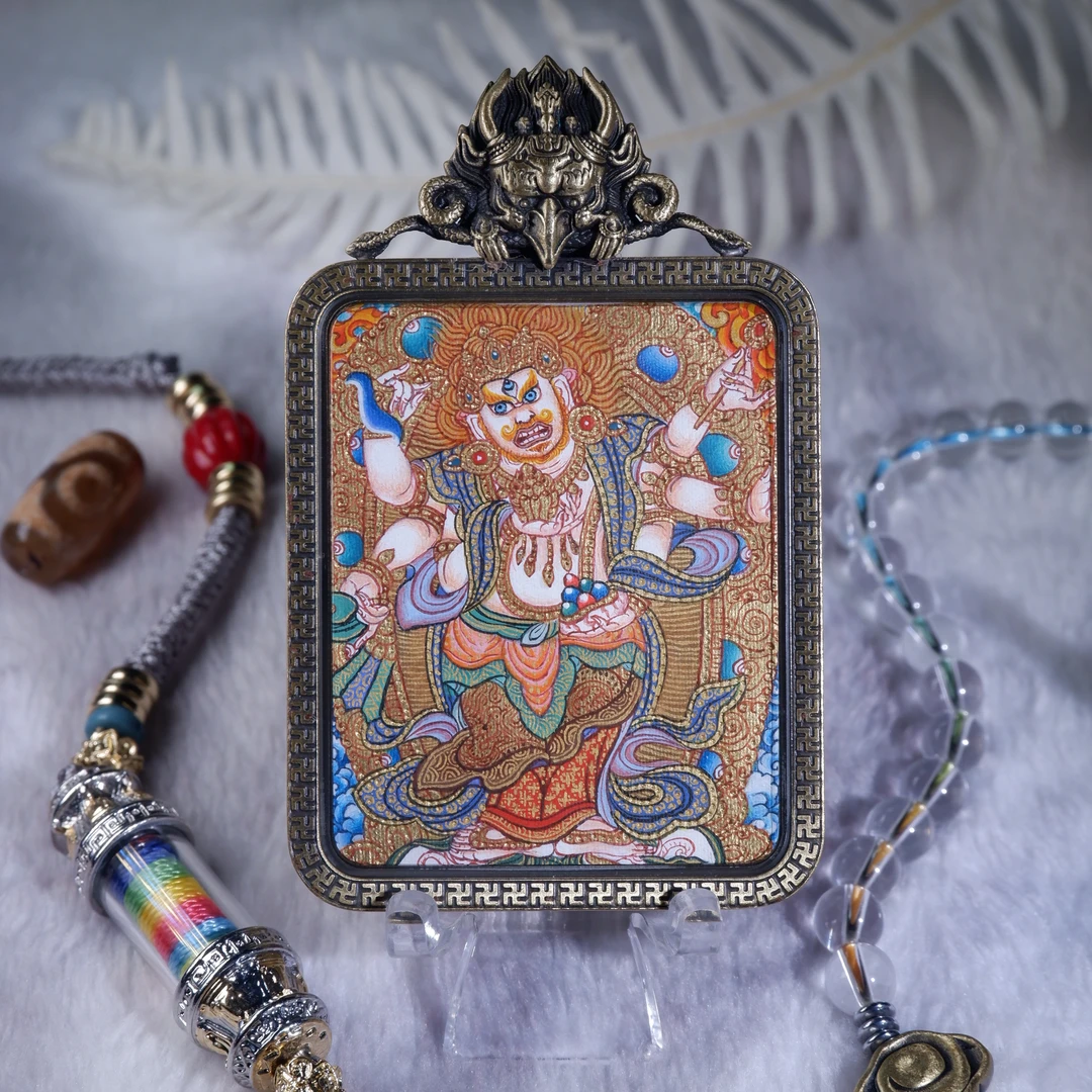 唐卡吊坠真品西藏纯手工【白六】矿物颜料青海热贡画风正品保真