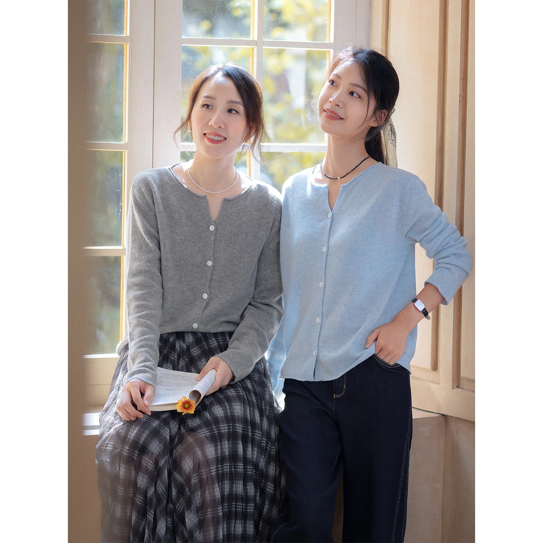 红念纯羊毛针织开衫毛衣外套女短款2025年秋季外搭毛衣外套女开衫