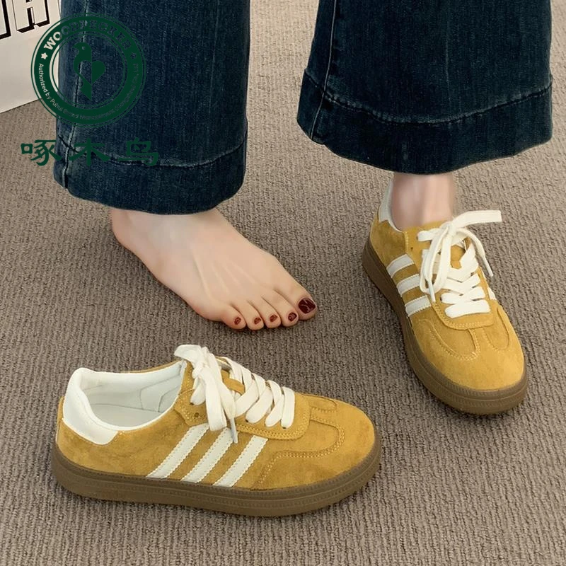 啄木鸟黄色德训鞋子女款爆款2025新款百搭平底阿甘休闲板鞋运动鞋