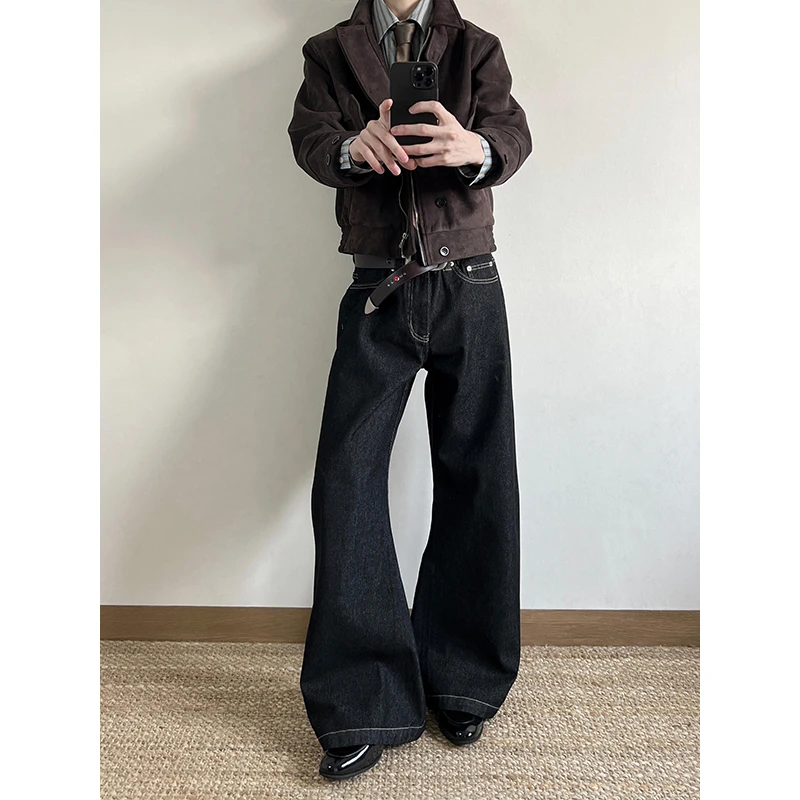 Design Create冈山窄幅脱浆原牛14.5盎司A字baggy版型宽松牛仔裤