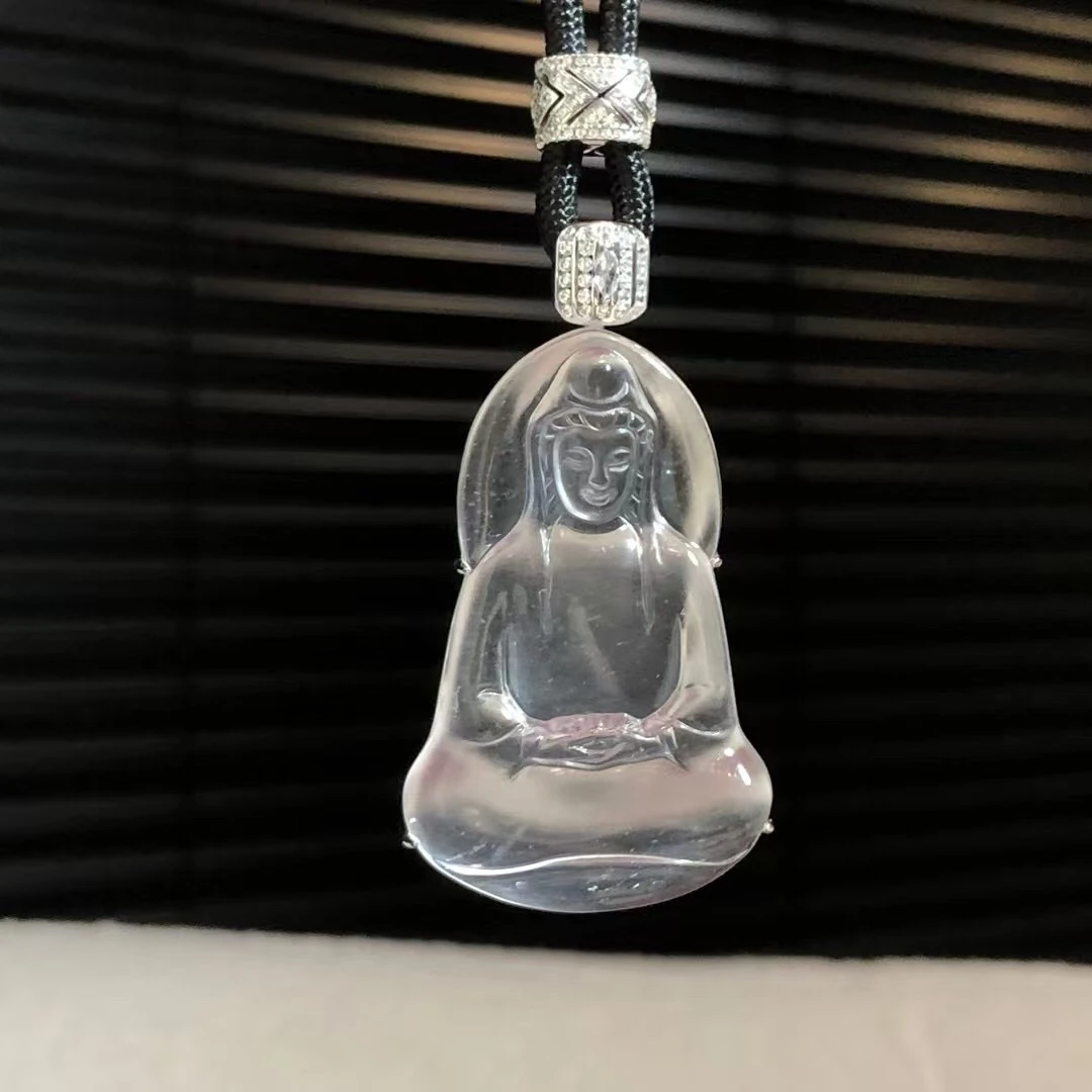s925银饰镶嵌简约百搭小众珠宝天然白色石英质玉吊坠素衣观音挂件