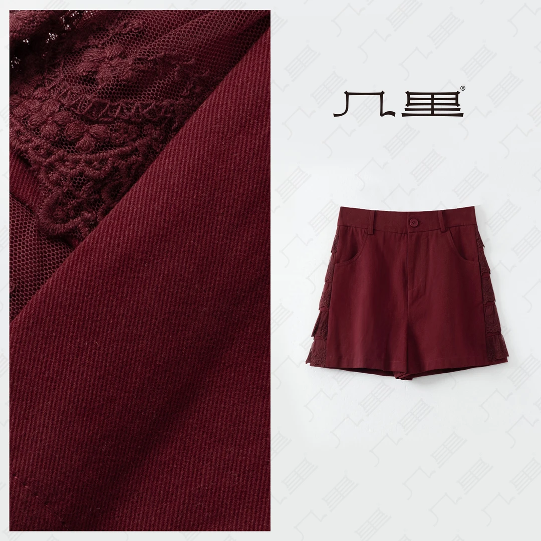 几里与麻【修腿万能搭】蕾丝侧拼接百搭款短裤 裤长38 2040981