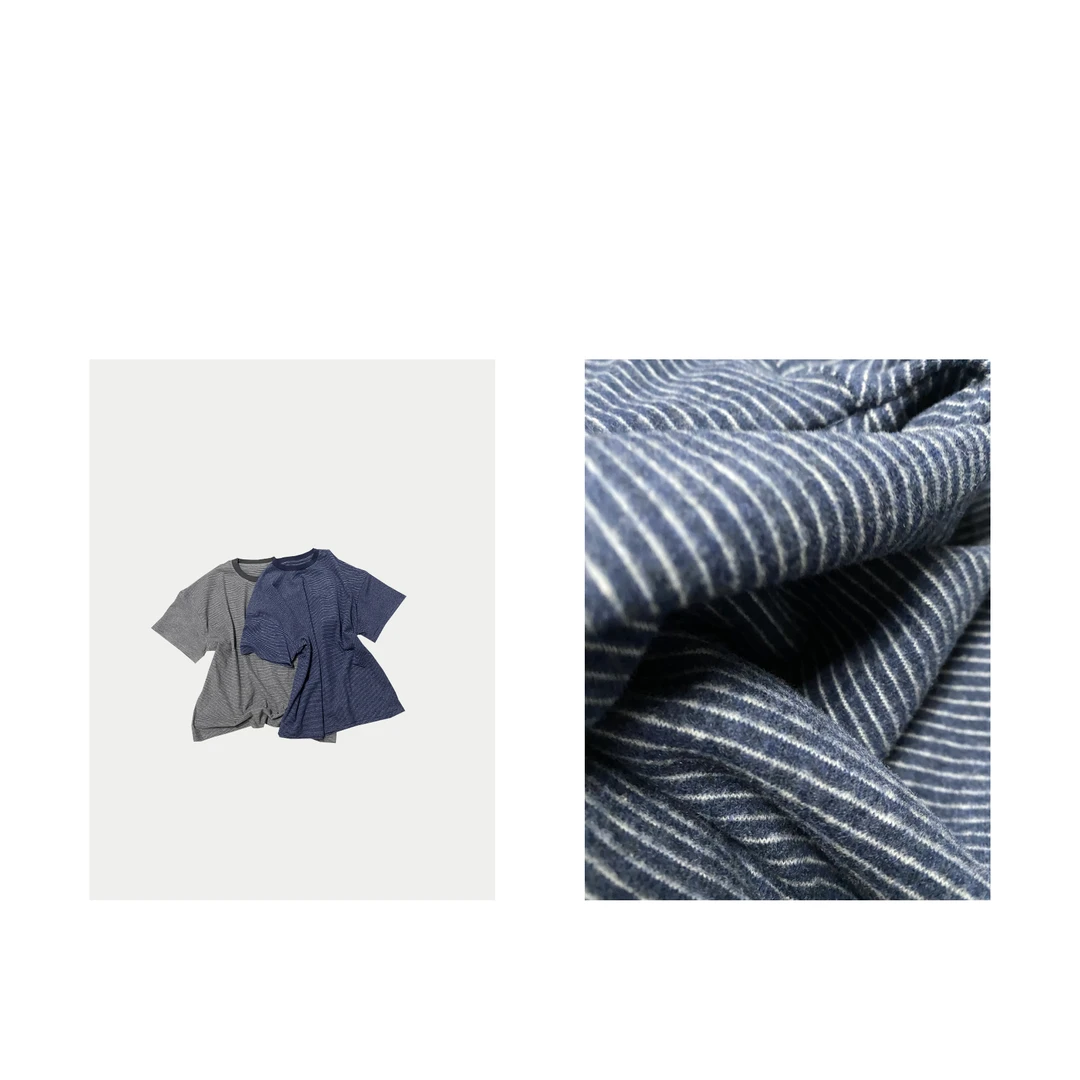 MAINRAY-「千层奥巧」文艺细条纹显瘦打底宽松日系休闲内搭短袖T恤