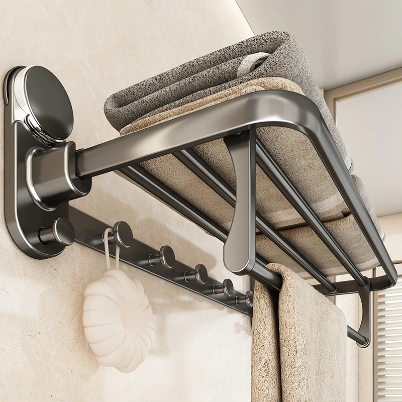优勤吸盘毛巾架免打孔卫生间置物架浴室枪灰浴巾架厕所放衣服收纳