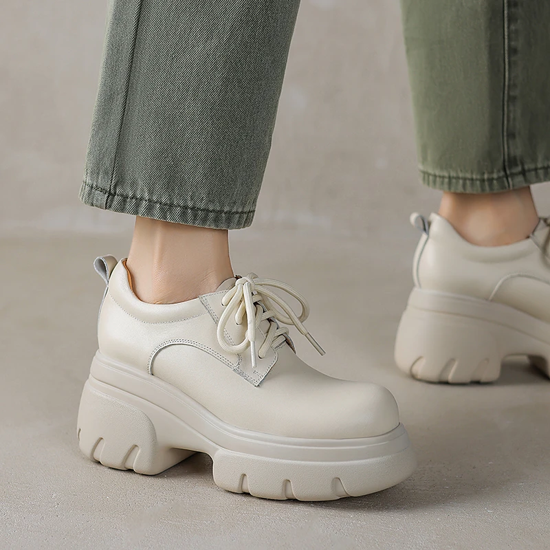 8.5cm多巴胺百搭鞋子深口单鞋舒适不累脚休闲厚底松糕鞋圆头增高