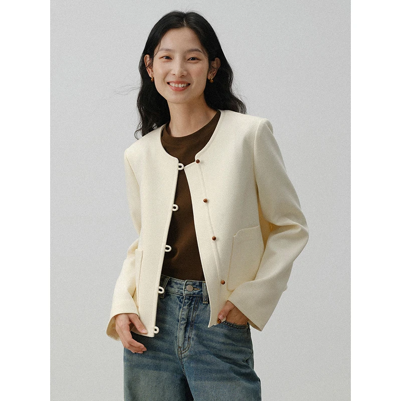 素典【远山黛】国风新年小香风外套圆领短款气质排扣上衣3369