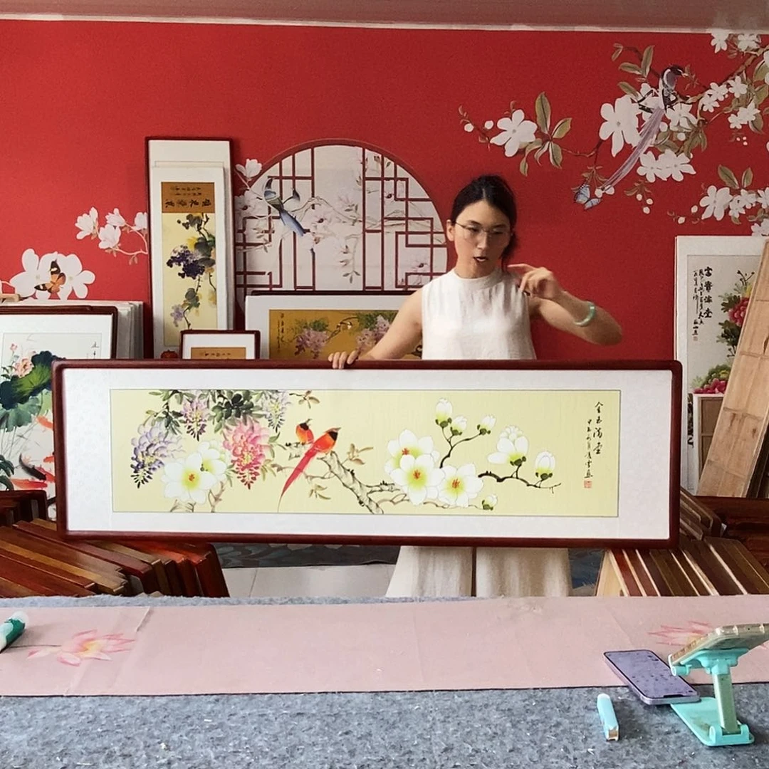 国画手写手绘带框包邮47✖️162国画作品