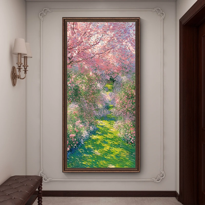 《莫奈的花园》美式复古玄关装饰画入户进门处挂画过道楼梯口油画