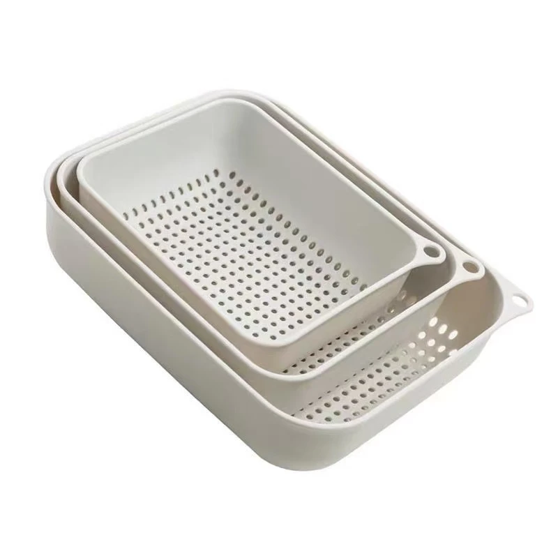 简约风滤水洗菜盆镂空家用果盘省空间双层见外包装