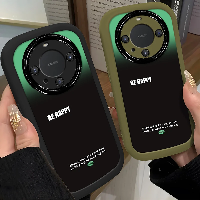 适用于【华为】Mate60个性绿黑渐变英文简约硅胶防摔手机壳