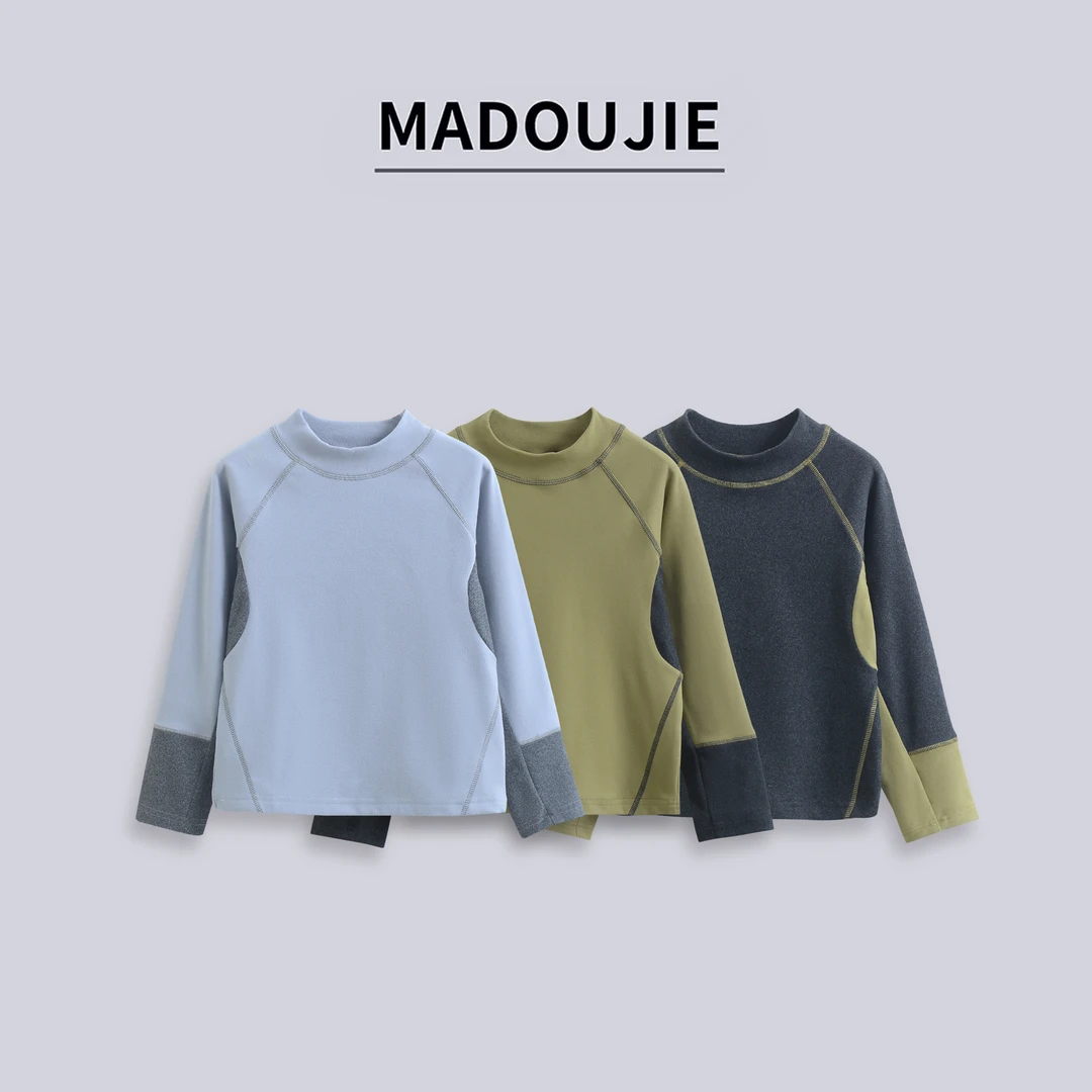 麻豆街【明线糯糯衣】25秋冬季童装新款撞色拼接打底衫MD422