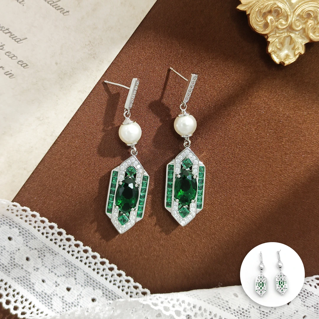 铜合金合成锆石耳饰 WHLM-006101【碧水清辉】耳饰百搭时尚精致轻奢