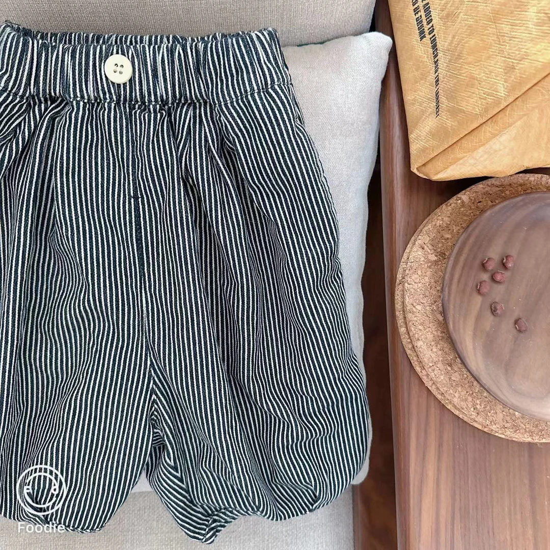 【JMJQ 20155】 夏季儿童韩版百搭薄款过膝针织竖纹七分裤松软中裤