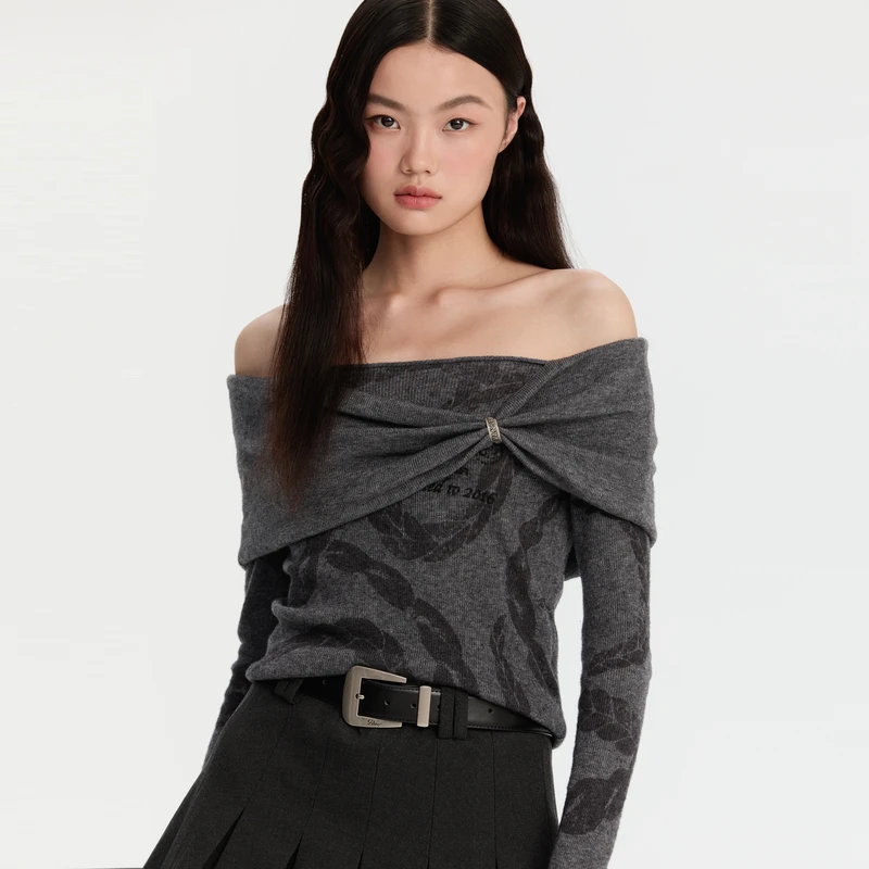 REVAN芮范一字领蛇形鳞片锁链毛衫RM90601359