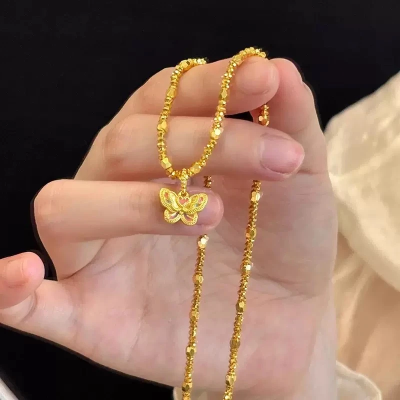 铜合金项链 新中式爆闪蹦迪珠蝴蝶项链不掉色碎碎冰春来蝶舞颈链