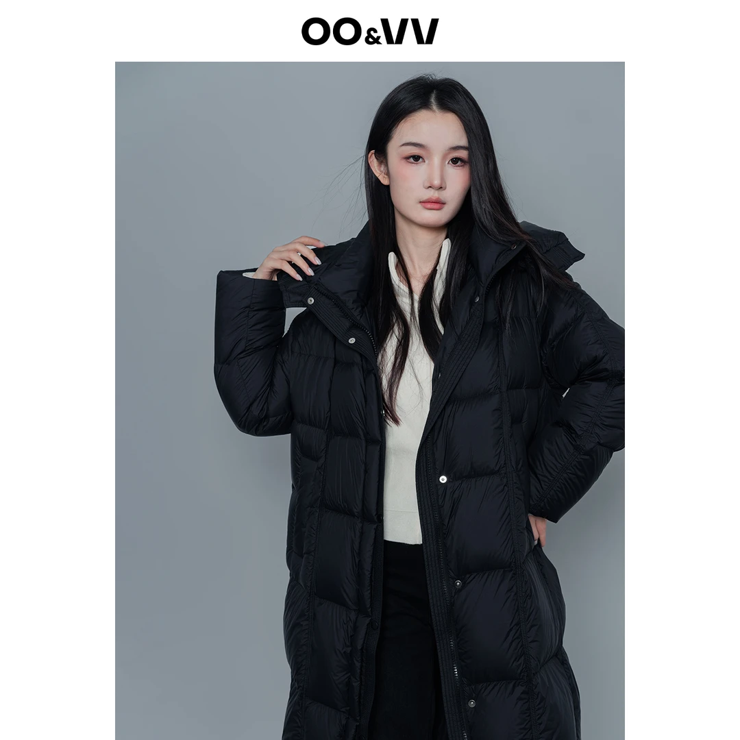 OO&VV羽绒服女2025短款女士长款冬季微光缎面鸭绒服