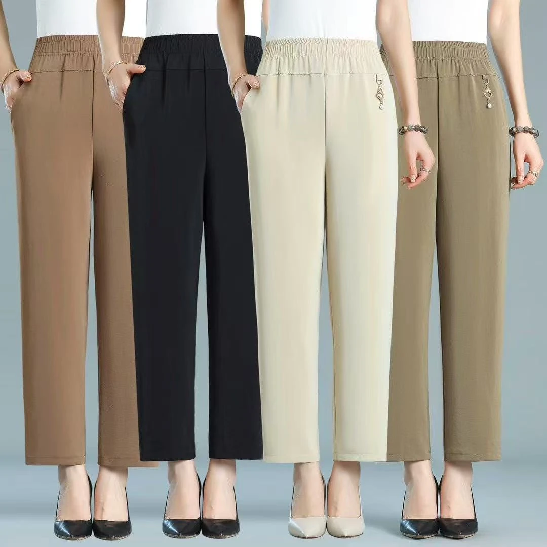 夏季新款中老年时尚休闲裤百搭宽松显瘦直筒裤