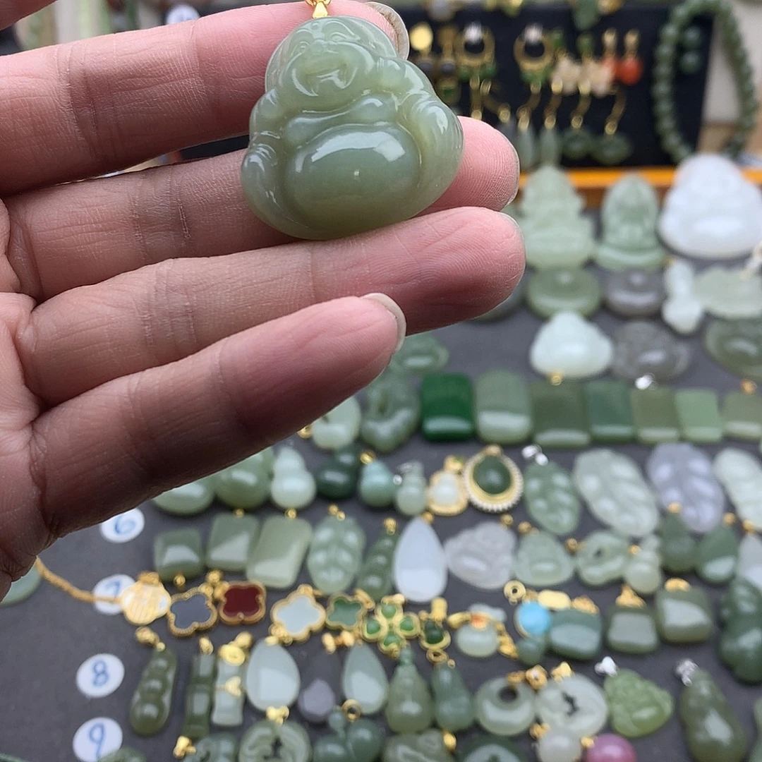 和田玉银S925镶嵌吊坠(不含链)