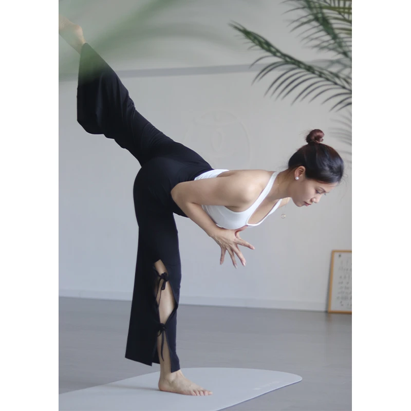 复古蝶风瑜伽裤宽松高腰显瘦绑带开叉内观流长裤垂感软糯舞蹈裤女