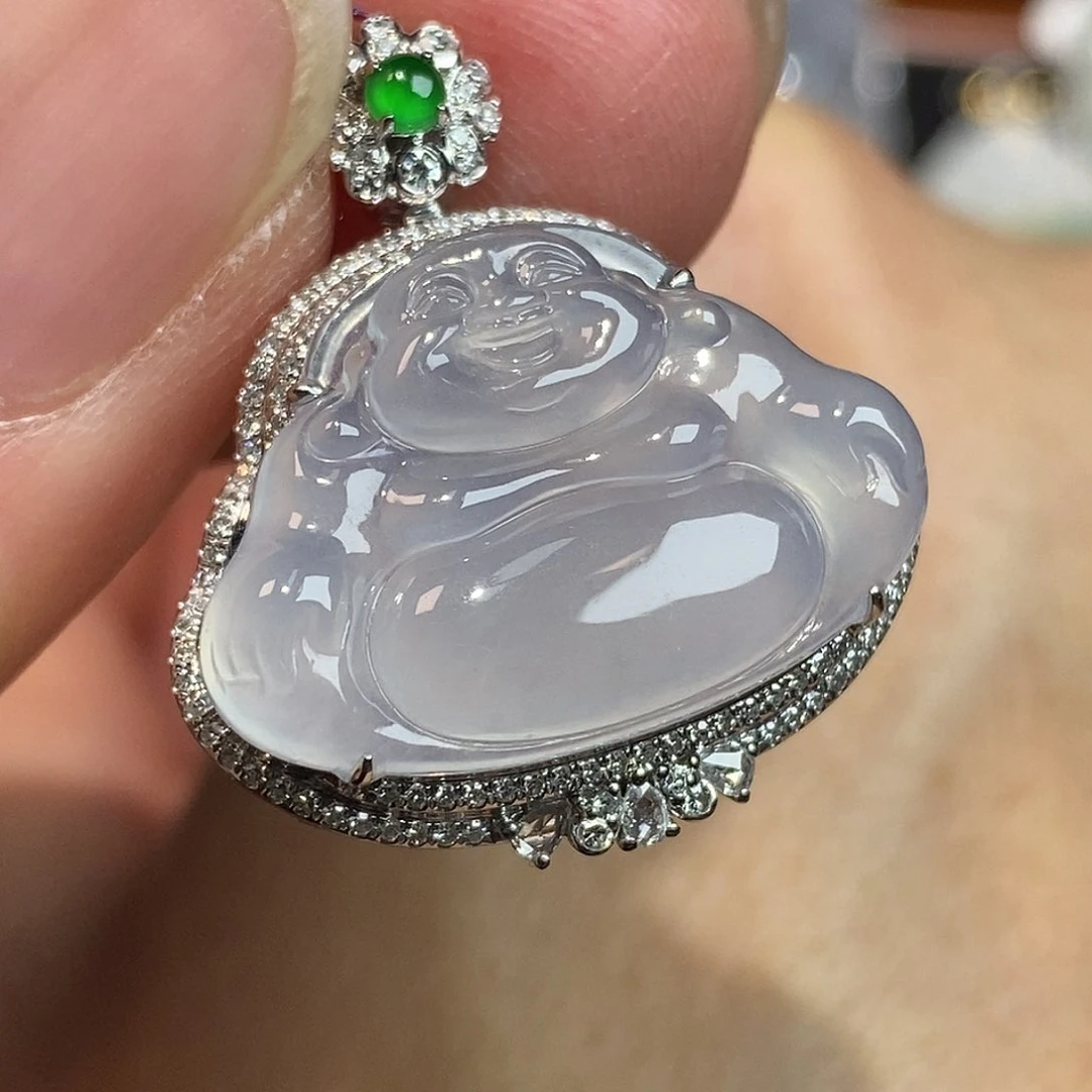 翡翠颈饰18K金镶嵌佛公