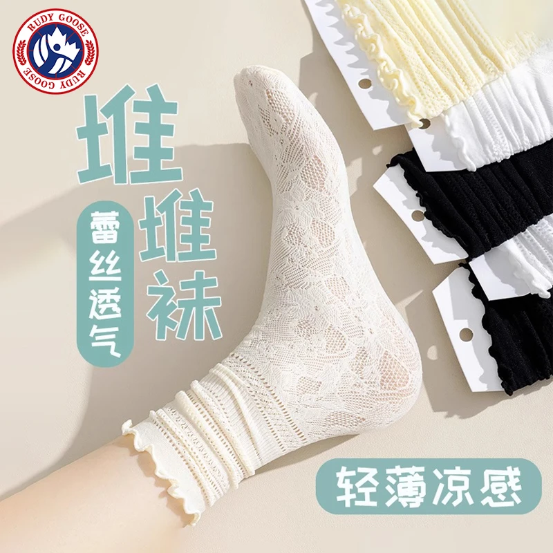 加拿大白色堆堆袜子女夏季薄款蕾丝花边中筒袜夏天配小皮鞋冰冰袜