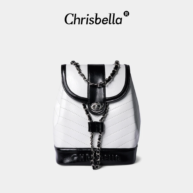 CHRISBELLA新款极简设计简约休闲便携明线轻便双肩包