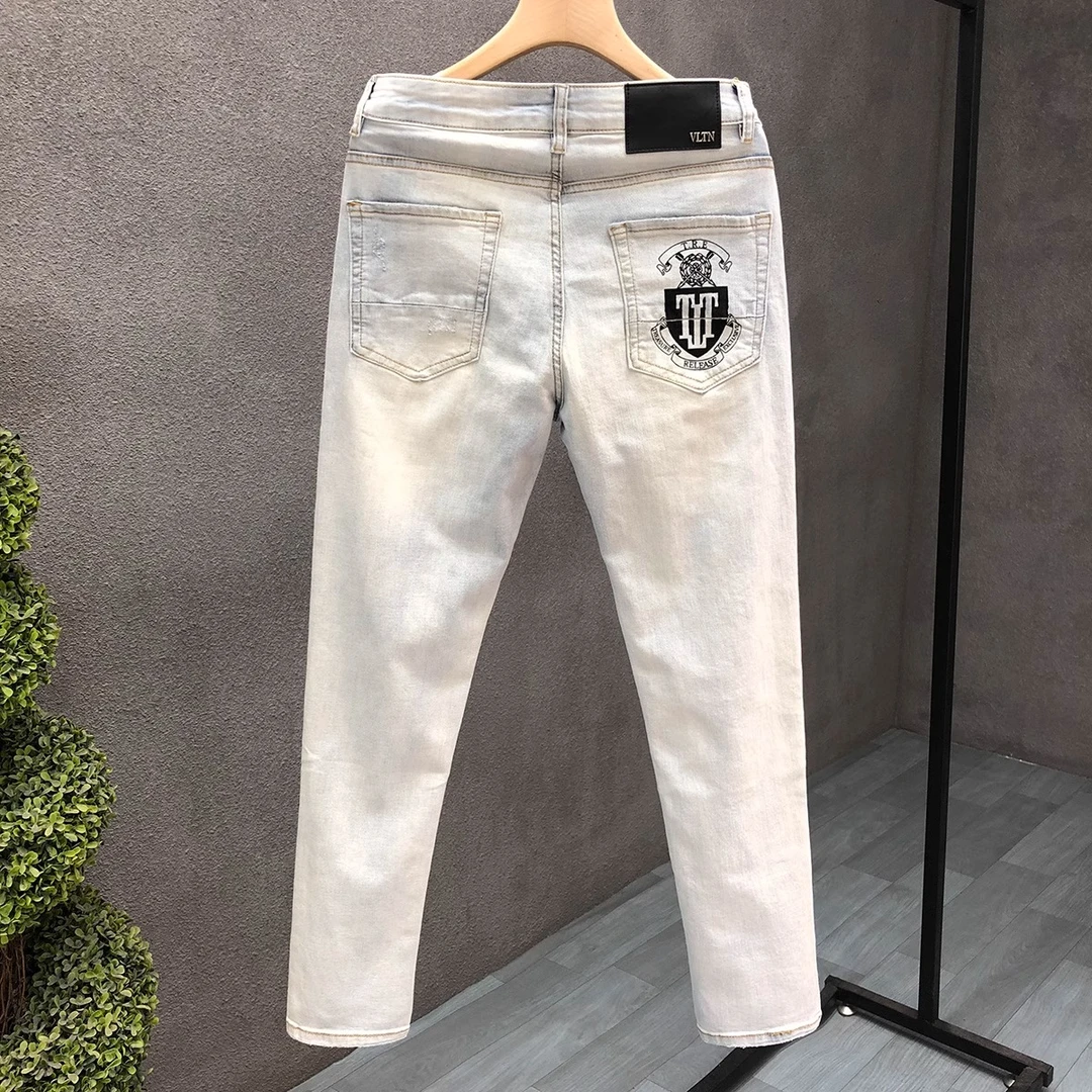 维比萨玻牛仔裤男潮流痞帅修身小脚裤子新款男士韩版长裤