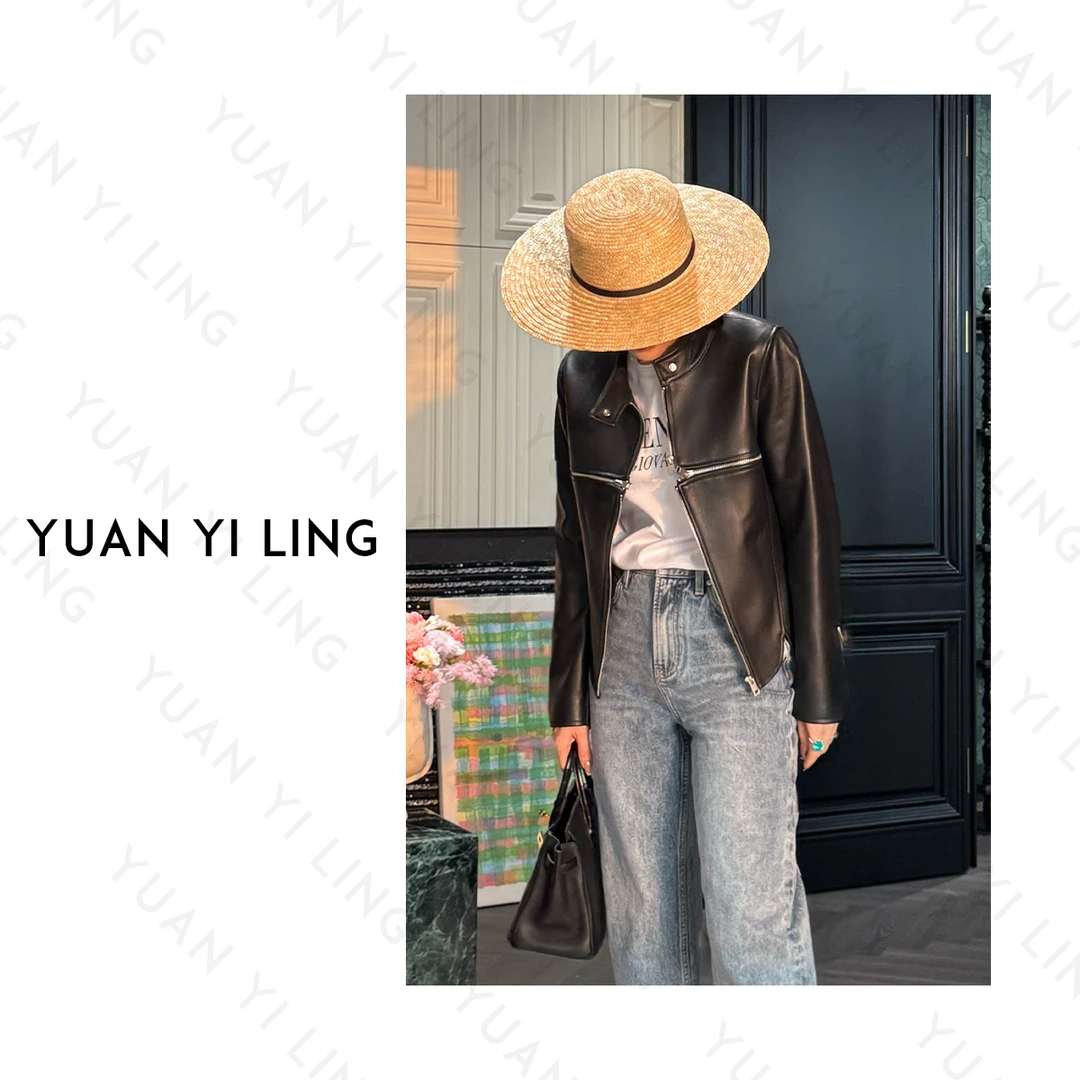 袁艺灵【罗马故事】25春复古绵羊皮四拉链设计潮流机车风外套