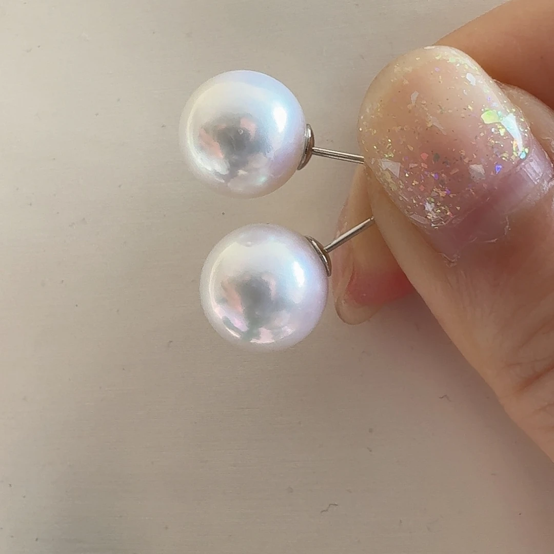 淡水珍珠耳饰银S925镶嵌10-11mm 冷白素钉