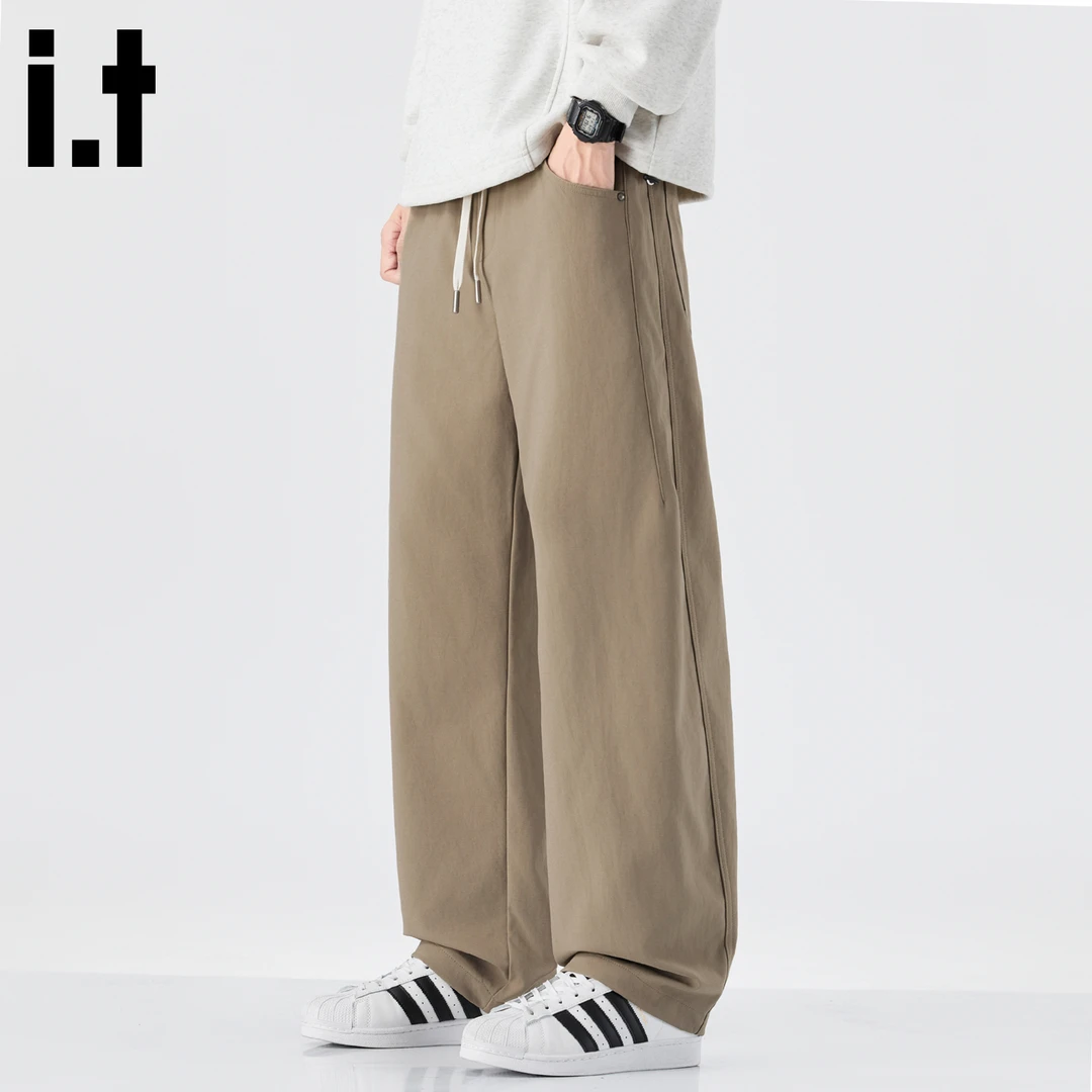 i.t:fivecm日系复古纯色休闲裤男2025秋冬新款宽松美式直筒弯刀裤