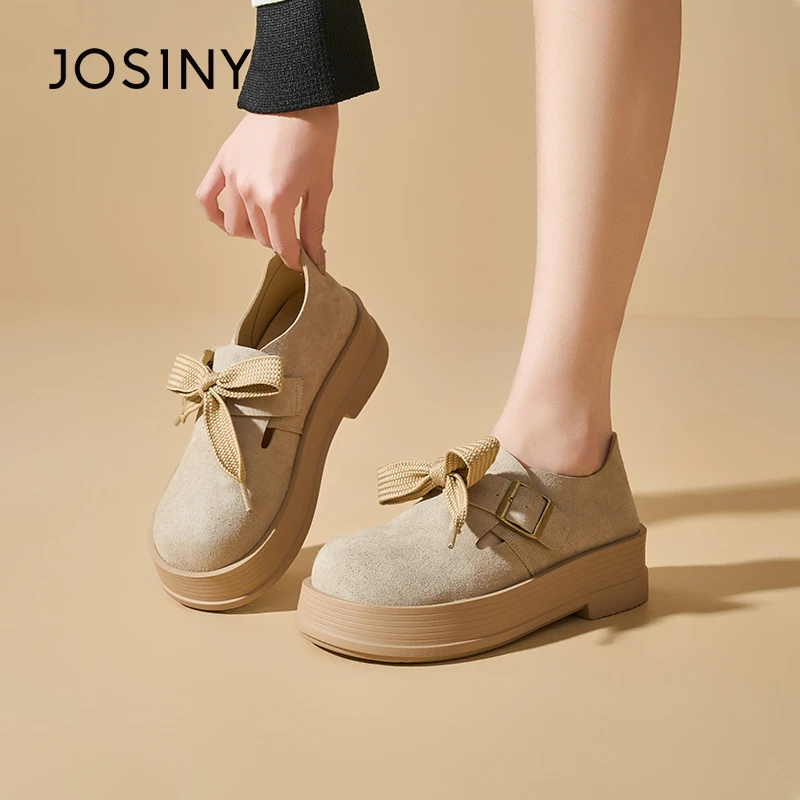 卓诗尼2025秋新款小个子可爱复古休闲单鞋厚底增高日系平底勃肯鞋