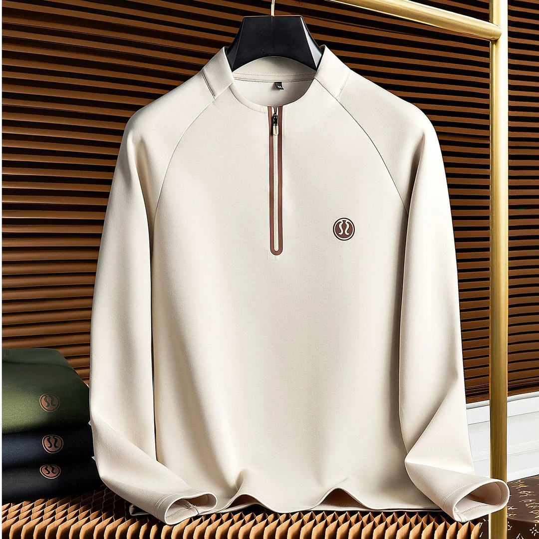 路茨梅帕秋季轻奢裸感垂顺面膜莫代尔男士修身百搭半拉链长袖卫衣