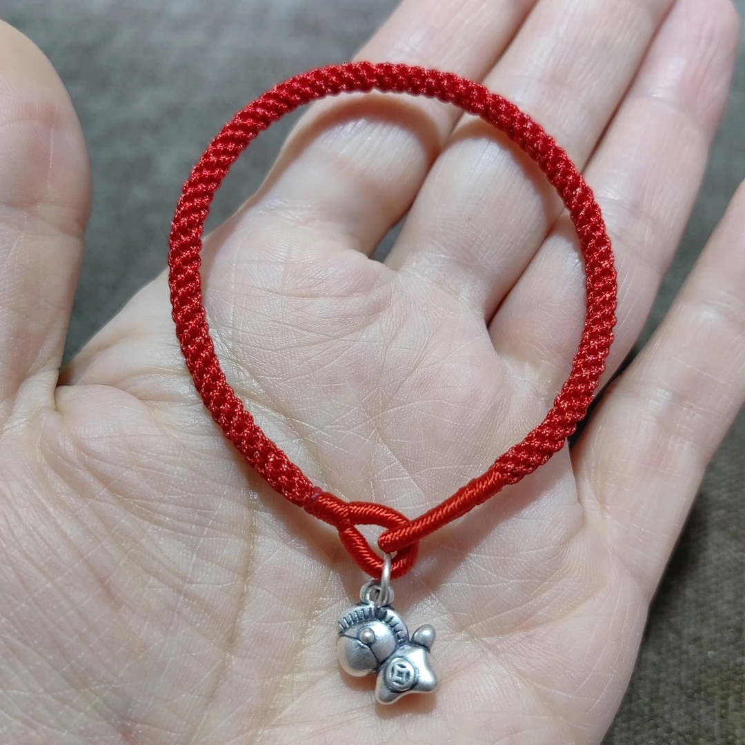 足银布艺手链 细款"马上有钱"红绳根据第二张图片量好净手围