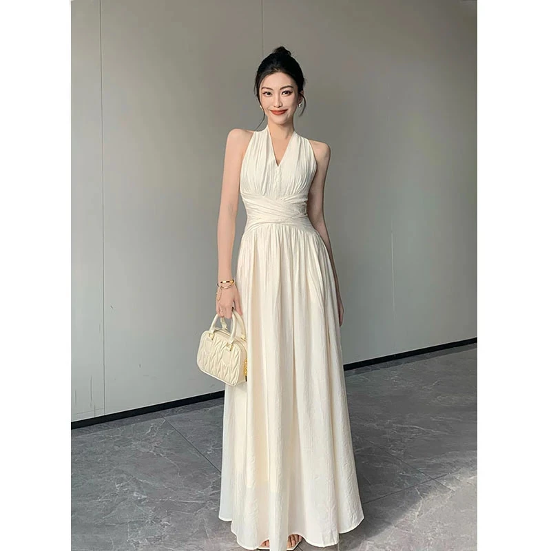 V领rich卯兔2025春季新款法式长裙气质显瘦黑色连衣裙夏季新款时