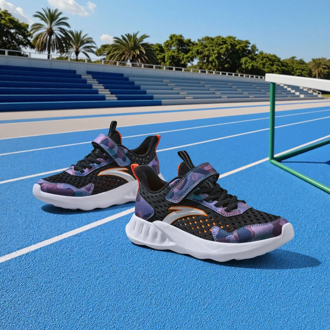 安踏儿童男大童跑鞋2025夏季欧若风透气舒适防滑耐磨大网眼运动鞋