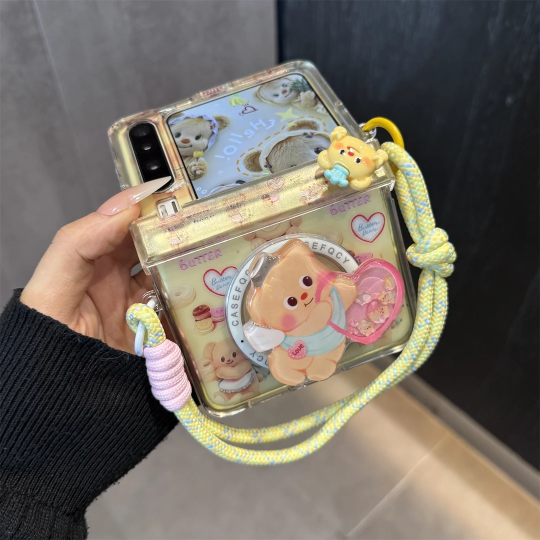 适用华为purax典藏版手机壳可爱卡通pocket2黄油小熊爱心磁吸支架