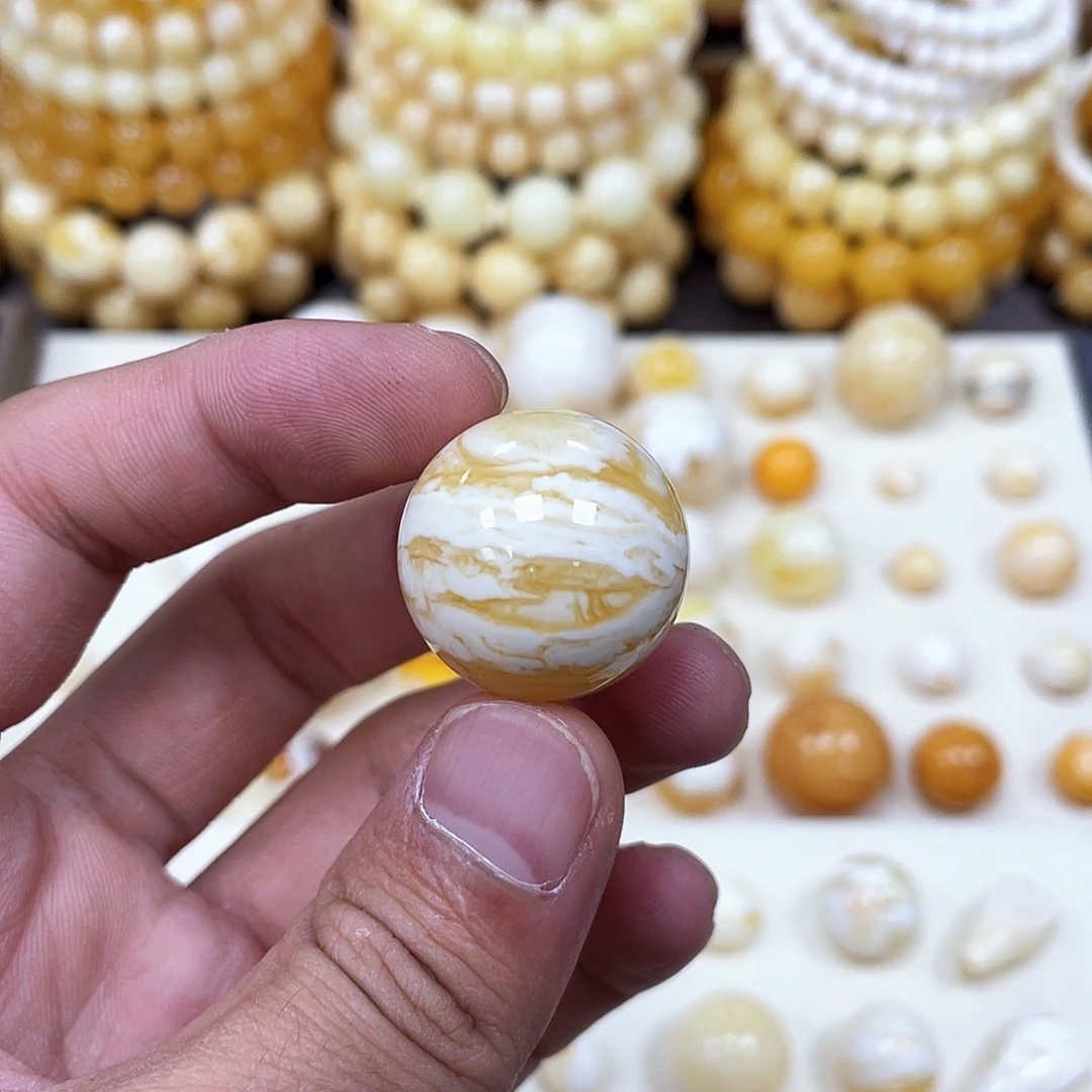 未镶嵌蜜蜡珠宝奇石王*石23.4mm橘金瓷虎皮款｜圆珠