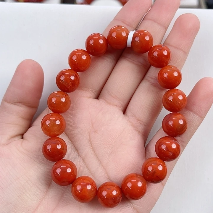 未镶嵌瓦西柿子红火焰圆珠单圈11mm南红玛瑙