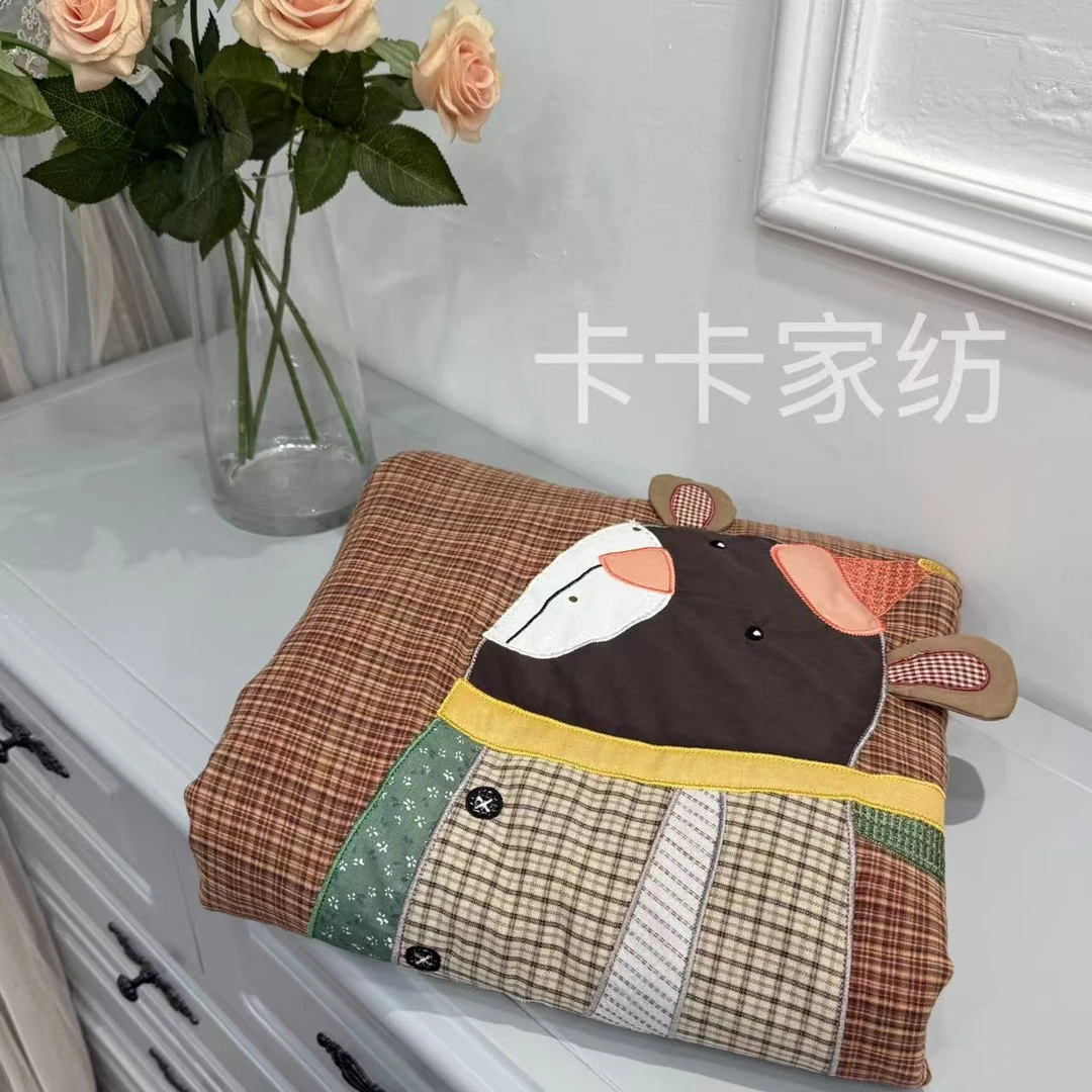 酒壶熊卡通纱布色织贴布绣被套