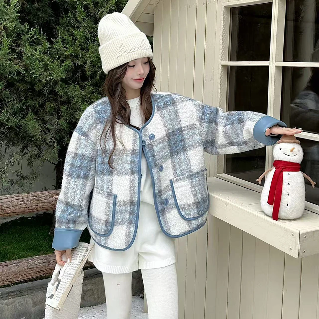 无印心匠A639 小香风格纹短款外套女秋冬韩系小个子K1988