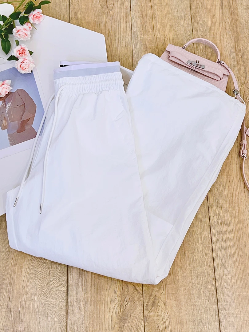 琳心丨夏季新款白色运动百搭高腰阔腿直筒休闲裤 AL5373