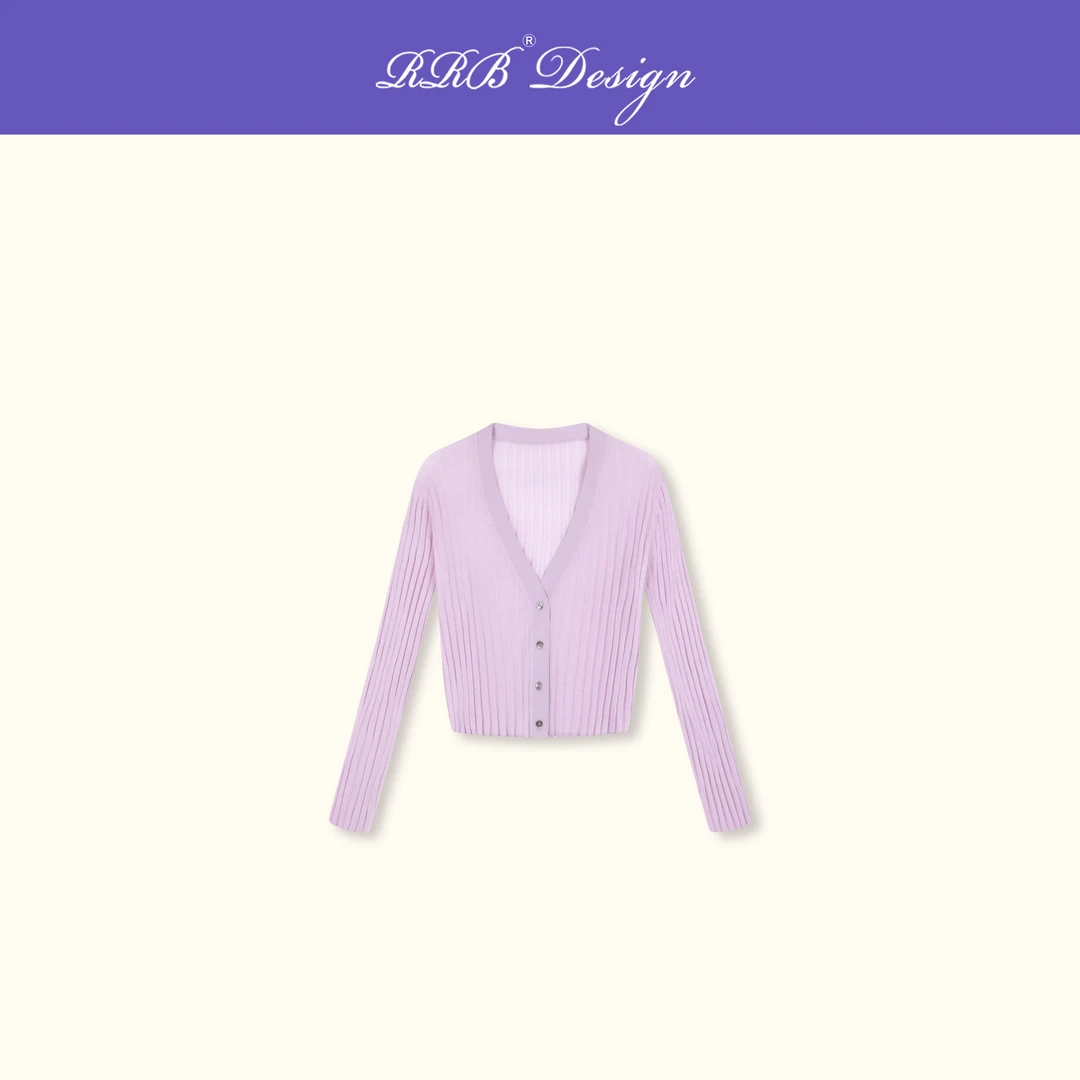 RRB Design「春日新篇」100%羊毛竖坑条气质V领百搭针织长袖开衫