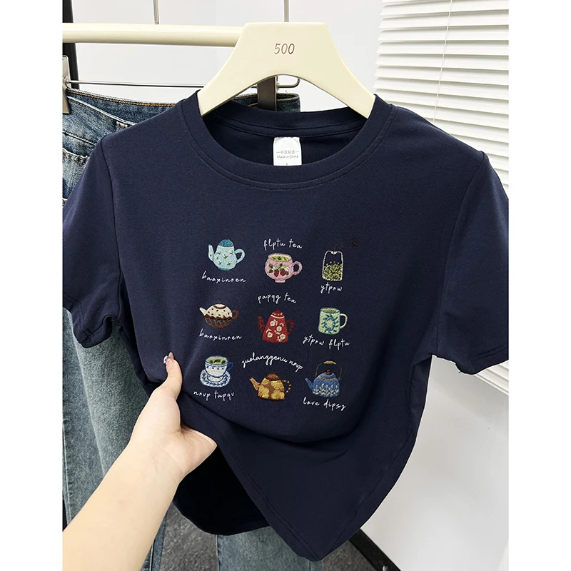 圆领短袖t恤女2025爆款夏季今年流行时髦显瘦正肩独特漂亮小上衣